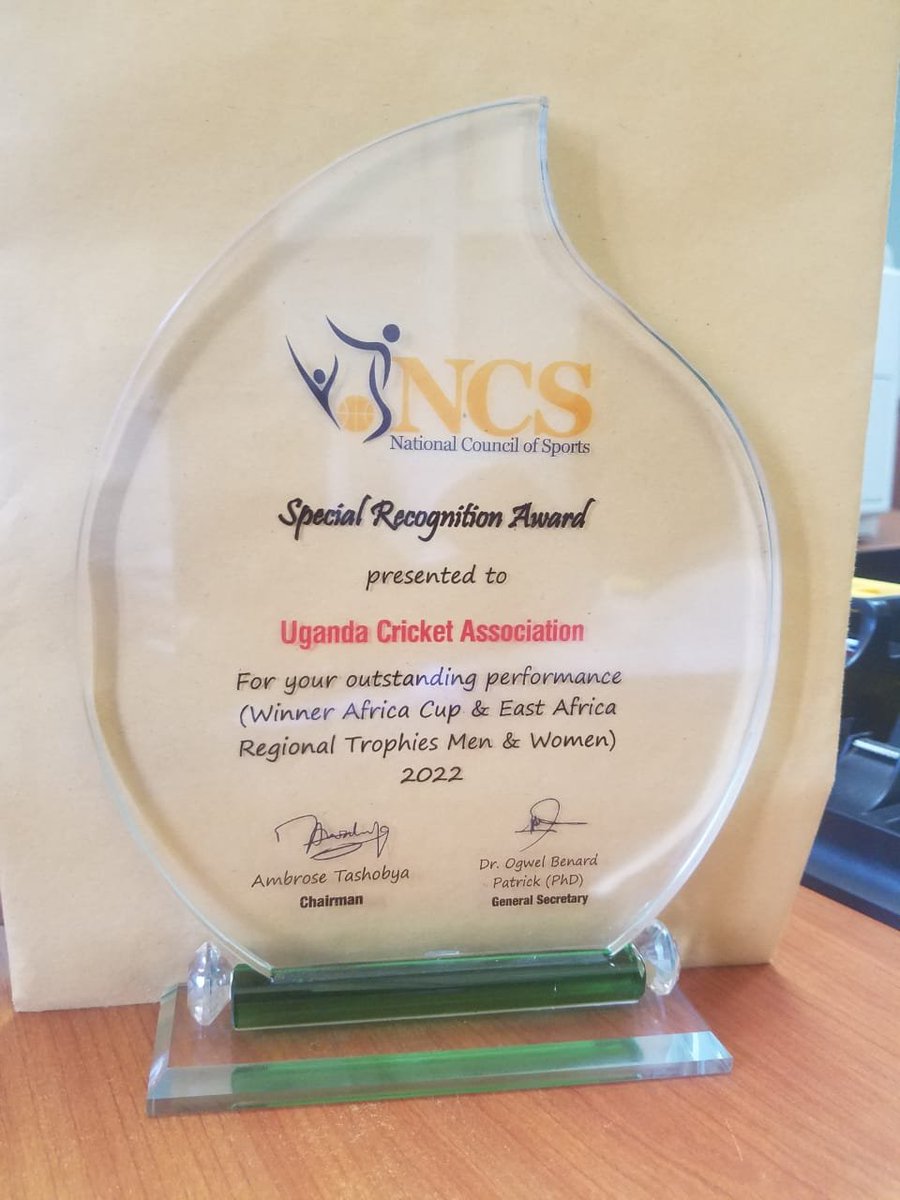 CricketUganda's tweet photo. Thank you @NCSUganda1 for the award. 

#CricketUganda https://t.co/Ud7iMH6TDl