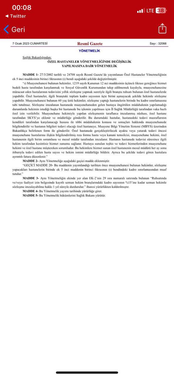 Yeni yönetmelikle;Yine hekimin serbest çalışma hakkı elinden alınıyor.Hekimler tek hastaneye mecbur bırakılıyor.Yeni muayenehanelerin açılması engelleniyor,böylece kartellerin rakipleri azalıyor. <a href="/drfahrettinkoca/">Dr. Fahrettin Koca</a> <a href="/RTErdogan/">Recep Tayyip Erdoğan</a> #SerbestHekimlikHakkıEngellenemez #BüyükHekimBuluşması