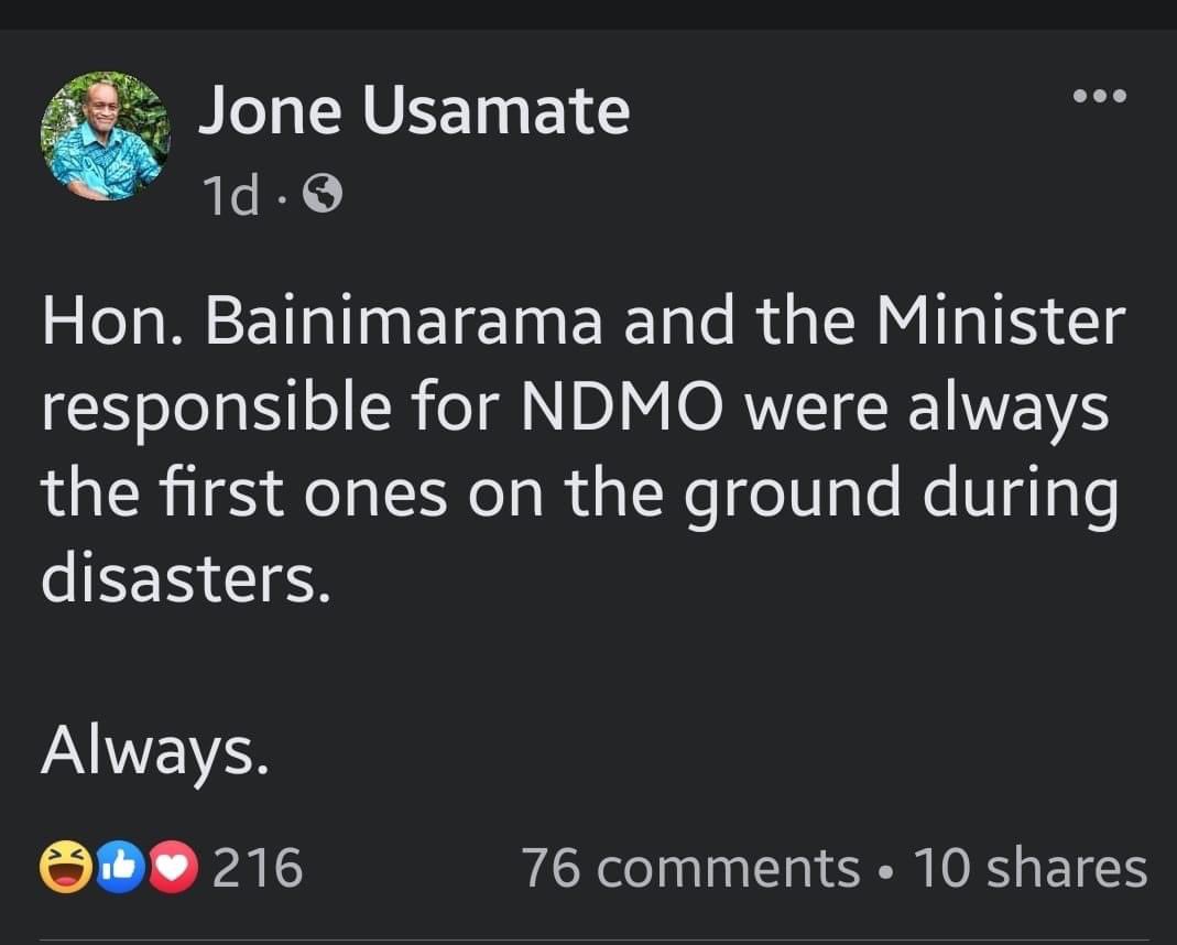 ErnestKGibson's tweet photo. #TeamFiji Mr. Cala tale himself 😂 

But in all seriousness, Tamai Tupou is absolutely correct.

The Prime Minister is not the person that needs be the first on the scene.

The beauty of empowering people within a system is that everyone understands their role and gets on with it https://t.co/e36OEgLkv4