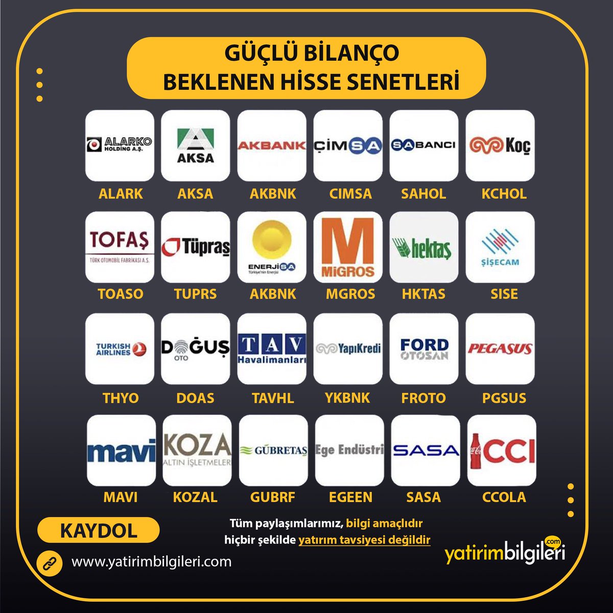 💴 GÜÇLÜ BİLANÇO BEKLENEN BİST HİSSELERİNİ SİZLER İÇİN DERLEDİK.
❓Bunlardan elinizde olan hisse veya hisseler olan varsa altına yazabilir mi?

#yatırım #yatırımcı #borsa #bist100  #borsaistanbul #hissesenedi #finansial #bilanço #finansalgelişim #motivasyon #hisse #bist30