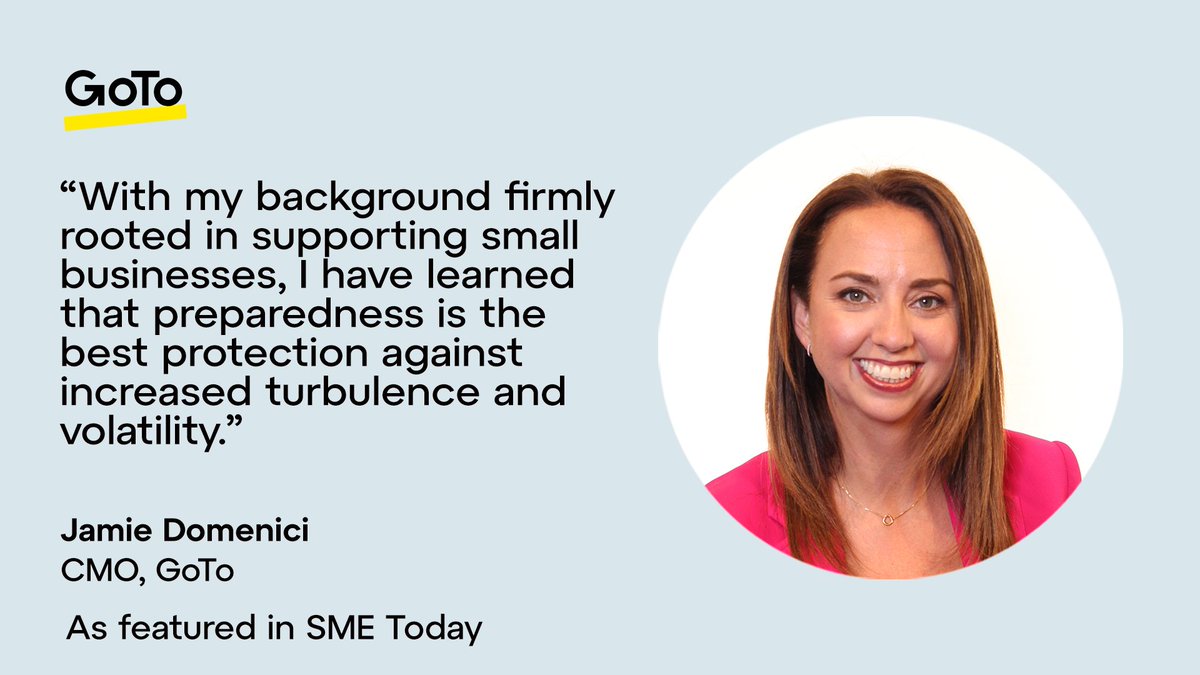 GoTo ‘s CMO Jamie Domenici shares her advice for #smallbusinesses on how to navigate uncertain times. Her number one tip? Preparedness is key. Check out Jamie’s five steps to being prepared and staying resilient in SME Today: bit.ly/3Cy5P0S