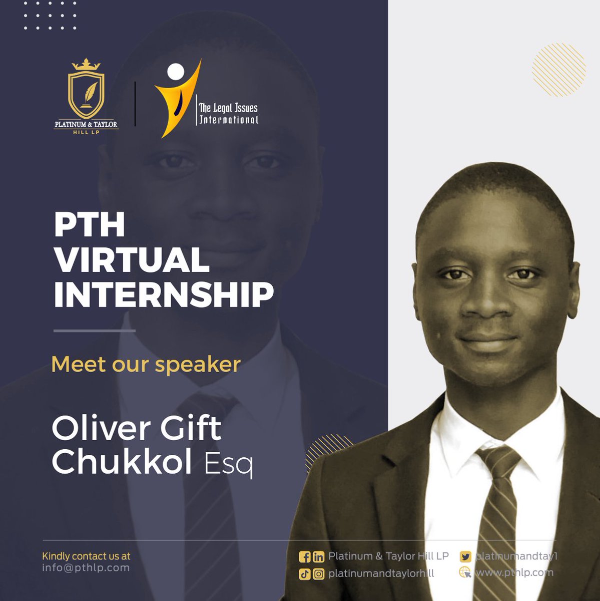 Platinumandtay1's tweet photo. Introducing Our Speakers - PTH Virtual Internship Programme 2023.

In the next few days, we will be introducing our #PTHVIP Speakers and today, the highlight is on...Oliver Gift Chukkol, ACIArb (UK), AICMC, a legal practitioner with bias for commercial dispute resolution, https://t.co/JNPBMVlx1v