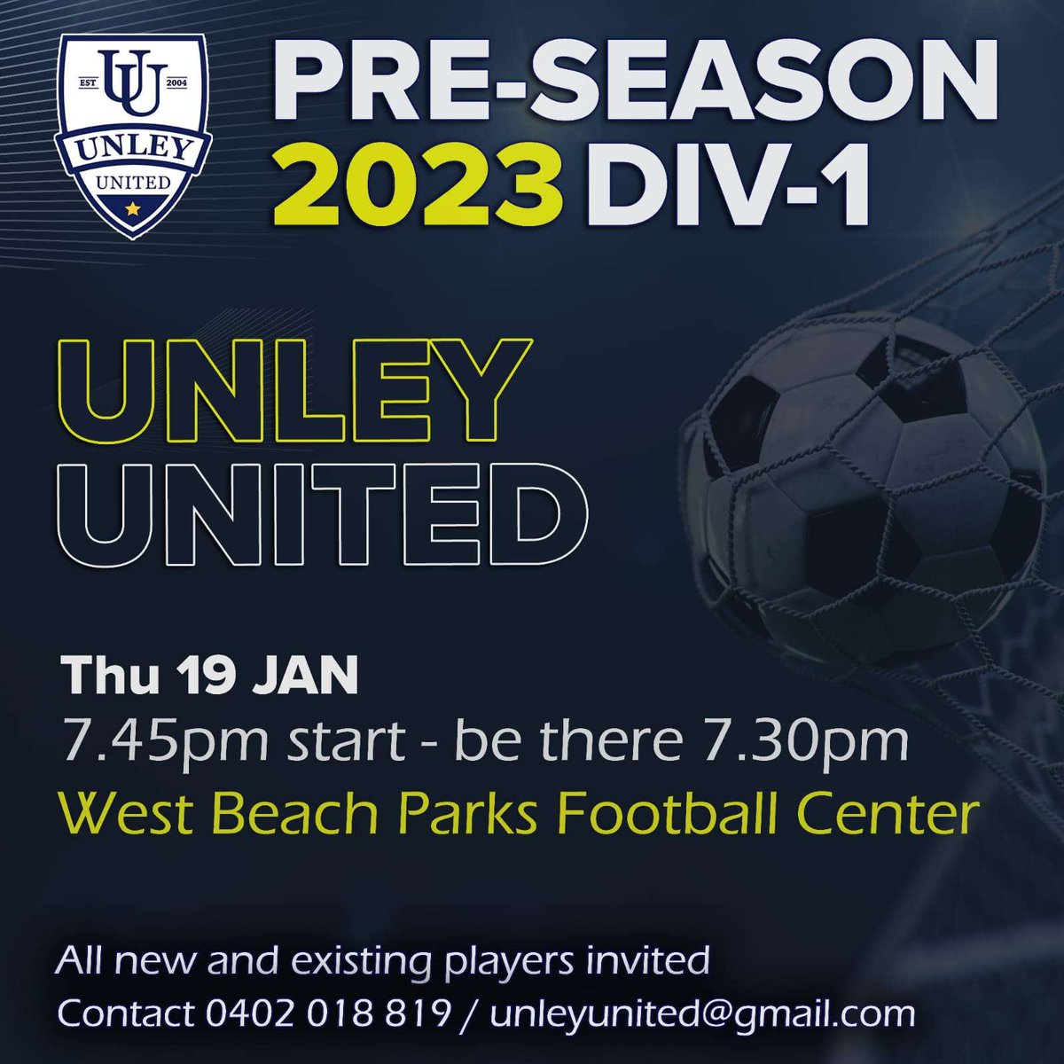UnleyUnited's tweet photo. It's been far too long without Unley United! I hope to see you all there on Thu 19th Jan. Forza Unley for another great year. #Unleyunited @nplsa_hub https://t.co/IRoIYjKHvP
