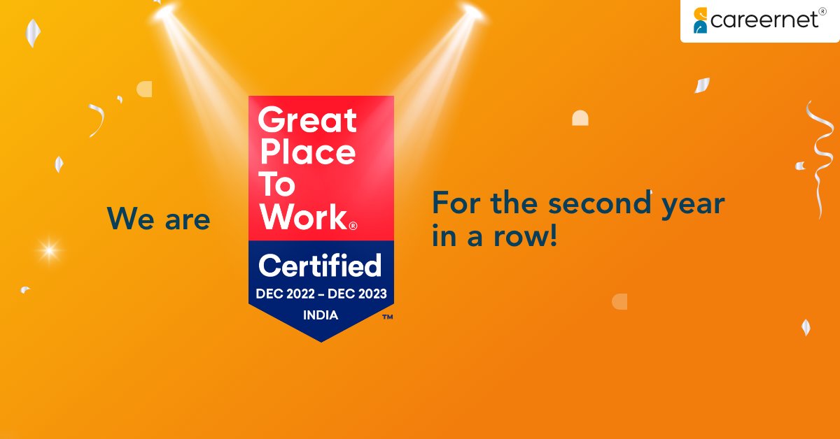 CareernetC's tweet photo. We are proud to share that #Careernet is now Great Place to Work-Certified™. We thank you for trusting us in your journey of pursuing the best talent to achieve your business goals. 
#GreatPlaceToWork #WeMakeItHappen https://t.co/2WfteKbj00