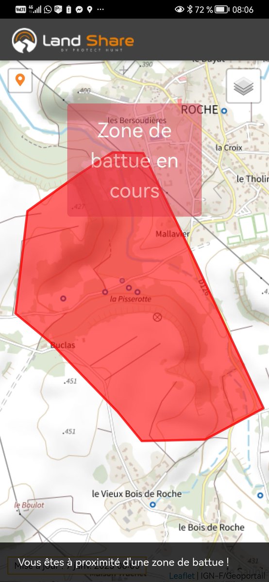 L'application de localisation de la #chasse Landshare n'identifie plus de "bulle de danger" autour des battues.
Bug ou évolution de l'appli ?
Cela réduit l'emprise visible des battues mais ça ne change rien à la réalité, ce matin les ruraux sont encore en danger jusque chez eux.