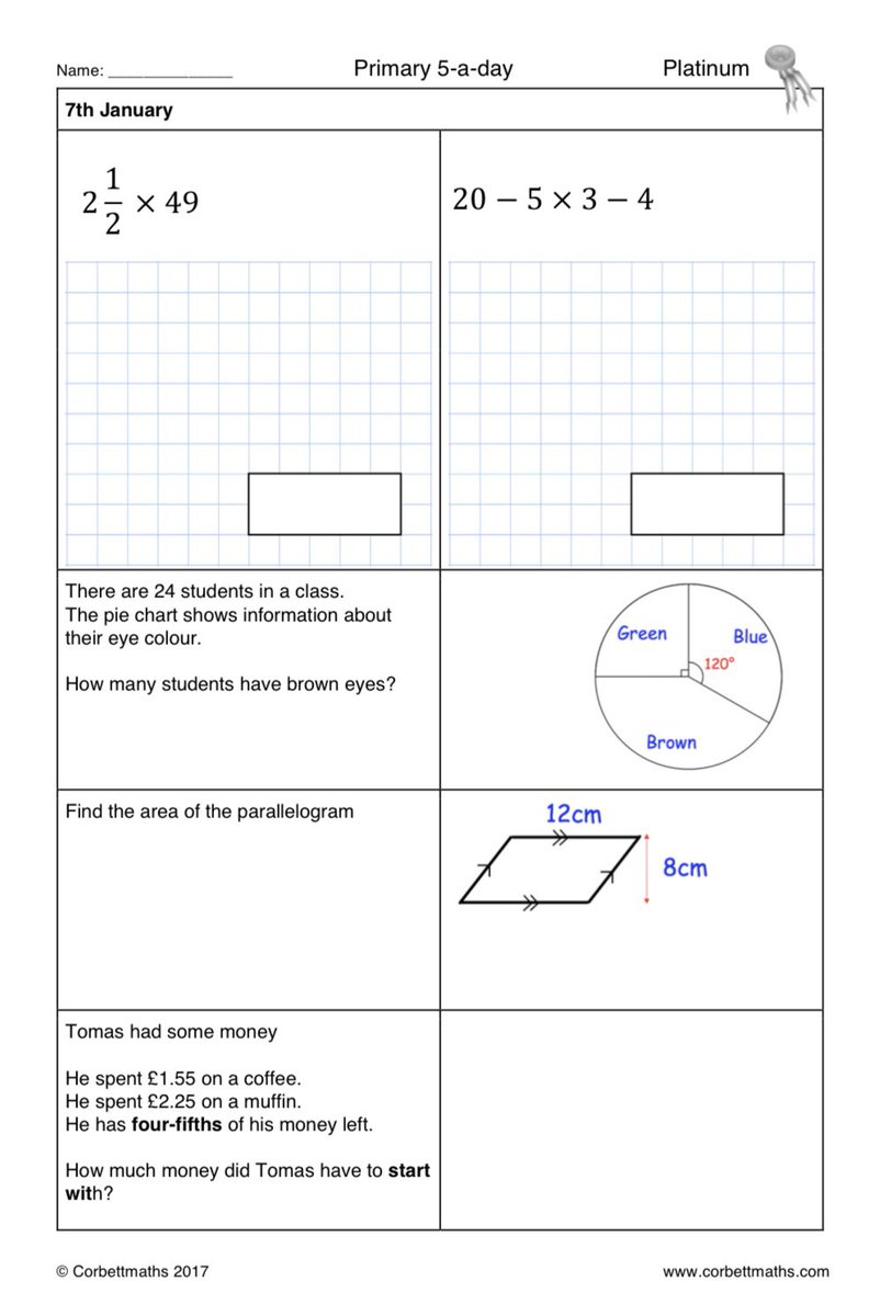 Corbettmaths on Twitter: "Primary 5-a-day with 4 levels of difficulty: bronze, silver, gold and ...