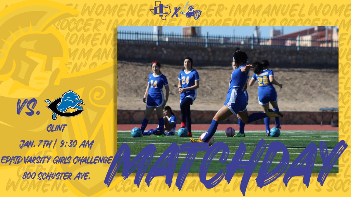 ICSWSoccer's tweet photo. IT’S MATCHDAY! 

Lady Warriors ⚔️ vs. Clint Lions 🦁

📆 Saturday, January 7th, 2023

⌚️ 9:30 AM

📍EPISD Varsity Girls Challenge, 800 Schuster Ave. 

#ICWSOC23 ⚽️
#GoWarriors ⚔️
#BeatClint 🦁 https://t.co/XqkrBOs5Sr