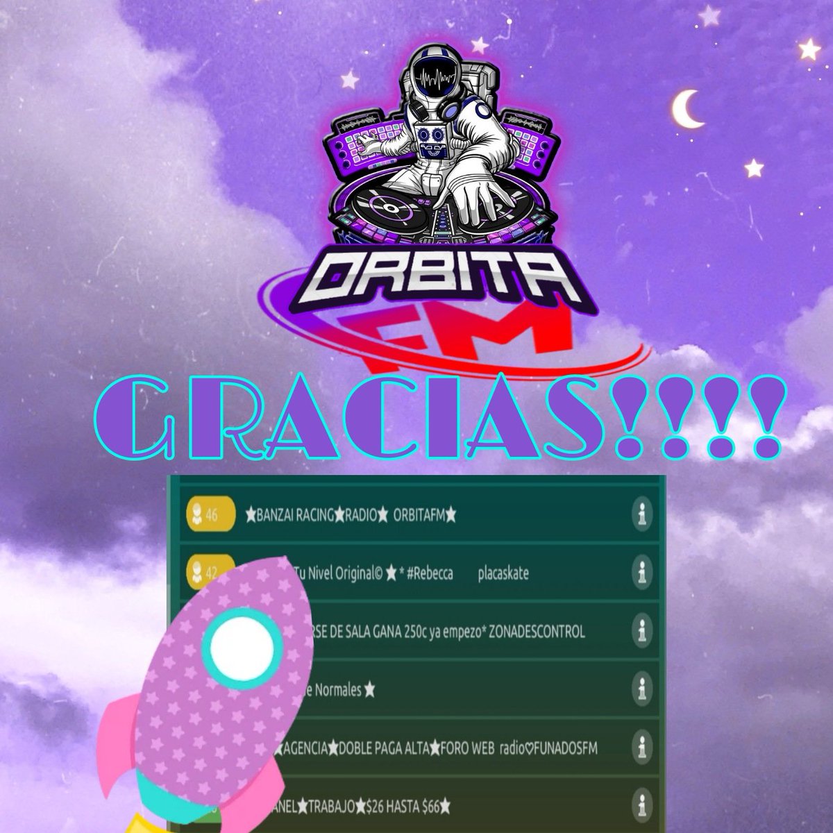Orbitafm_hb's tweet photo. Una noche más de juegos 💜Todo el equipo de ORBITAFM 🛸 Agradece su compañía y apoyo 🥂
Gracias a todos 🚀 por pasar noches tan agradables entre amigos 💜 https://t.co/VEX6xU271G