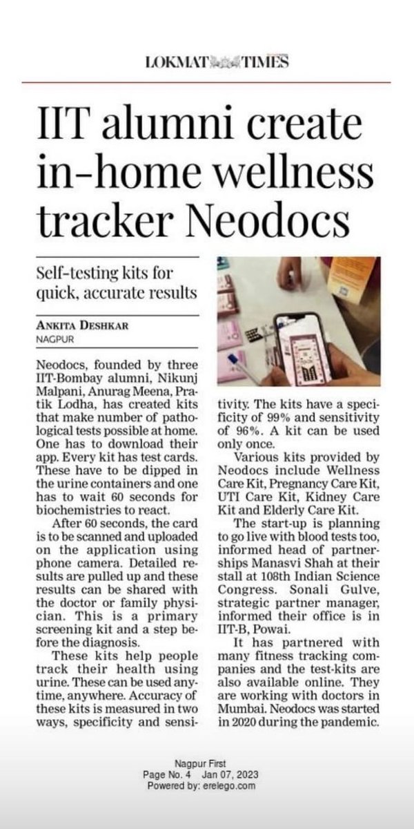 neodocs's tweet photo. It is indeed a Good start to the weekend when one of the most esteemed publications features you!
Thank you Lokmat Media Pvt. Ltd for the feature!
https://t.co/N44AtfWPPL
#featured #grateful #lokmatmedia #nagpur #neodocs #healthcare #healthtech #startup #prideofindia #iscexpo https://t.co/PkTkf5uSlH