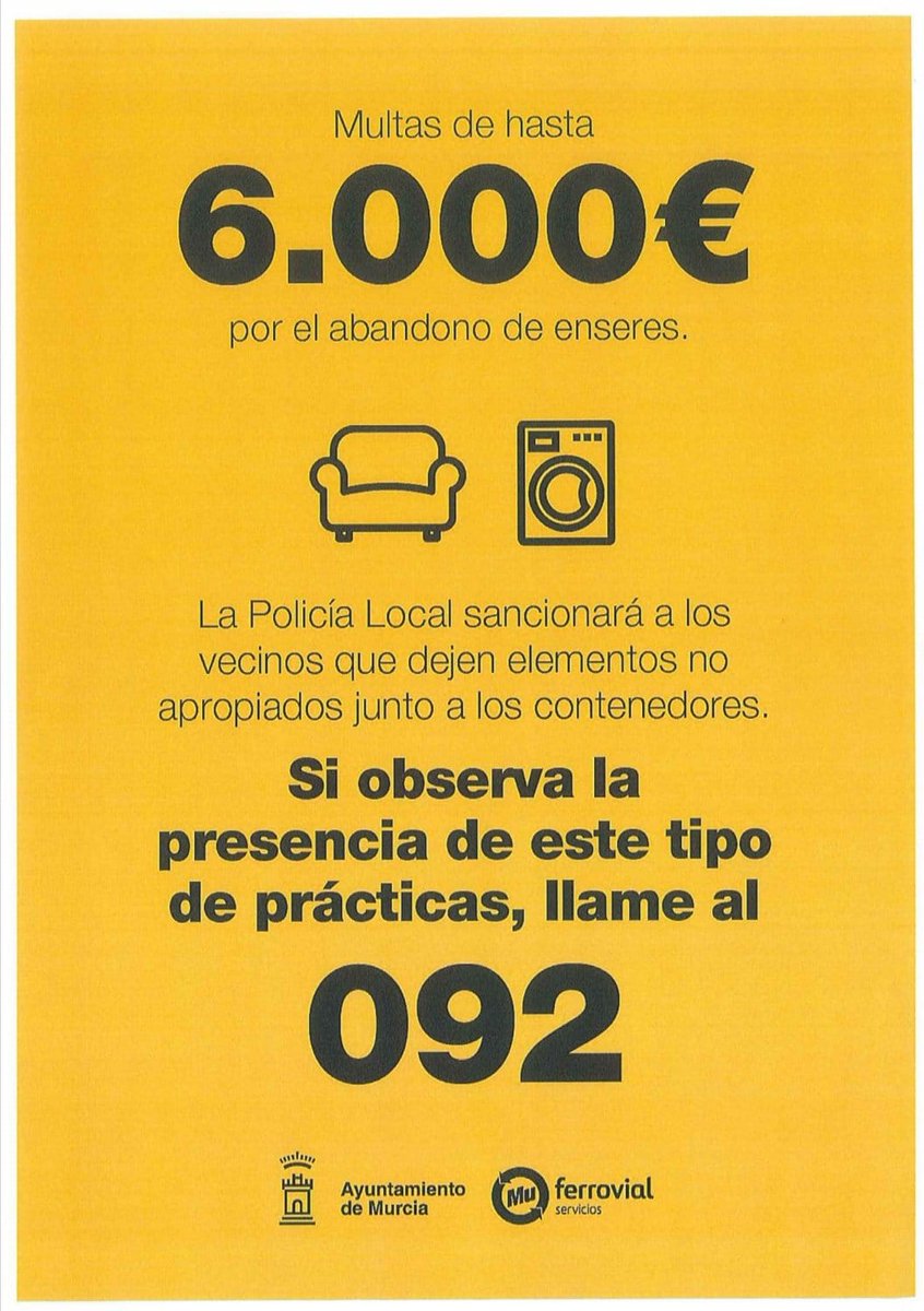 YZaraiche's tweet photo. 📣 Desde la Junta Municipal os recordamos que NO se pueden abandonar muebles y enseres en la vía pública.

👉 Utiliza el tlf gratuito de recogida 📞 900 511 133.

⚠️ Su abandono en la vía pública, sin previo aviso, puede ser sancionado 👨‍✈️👩‍✈️ con hasta 6.000€.

#ZaraícheLimpio https://t.co/NEKZKEAWDl