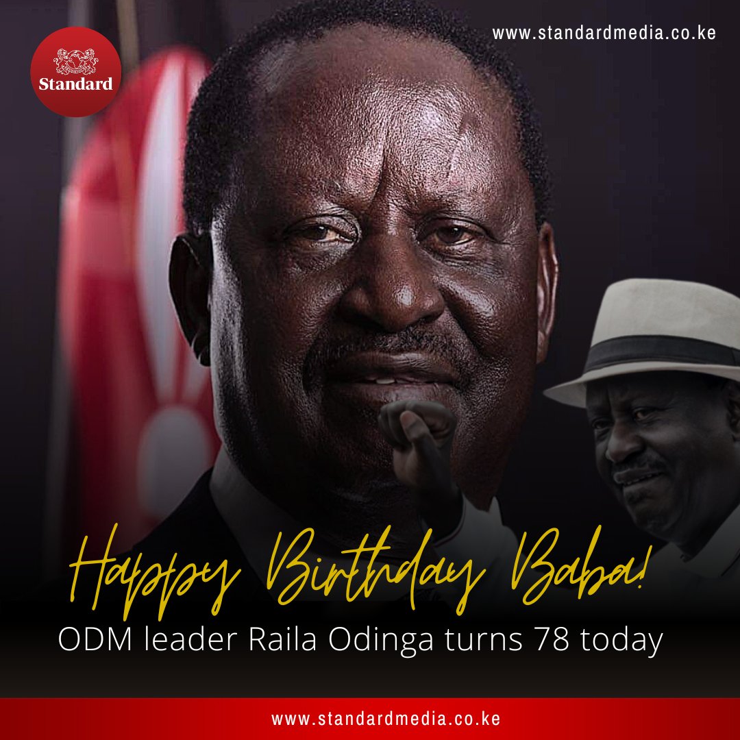 StandardKenya's tweet photo. What's your favorite Raila Odinga nickname?

1. Agwambo
2.

#HappyBirthdayBaba https://t.co/PuIj2jXIhG