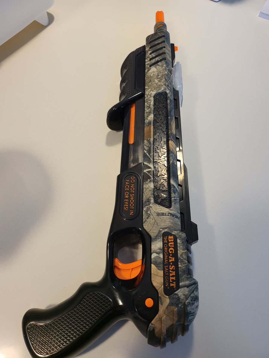 freocookster's tweet photo. The ultimate way to dispatch summer blowies and even the odd roach. A pump action #BugAssault - who would have thought table salt could be so lethal? No moths or spiders will be harmed. https://t.co/umUYg9rSSX