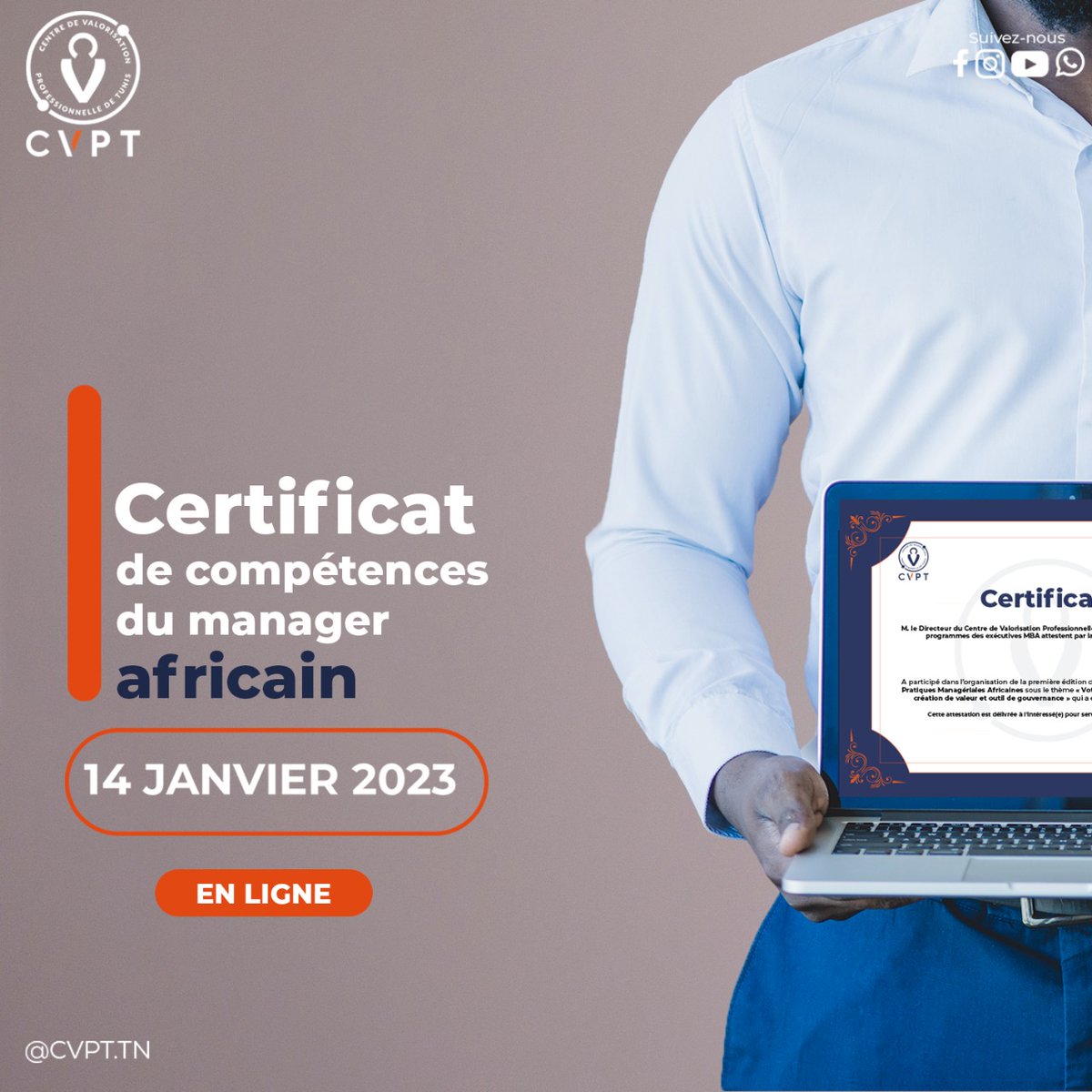 Cvpt_Tunis's tweet photo. Chers Membres #LRMA,
Le #CVPT vous invite à participer à son cycle de conférences débouchant sur des #certifications dédiées aux dirigeants, managers et aux professionnels.
Date : 14 Janvier 2023 à partir de 9H GMT
Lien d'inscription : https://t.co/5qfQkc0gEq
#CVPT #LRMA https://t.co/YmyPmMB6Pm