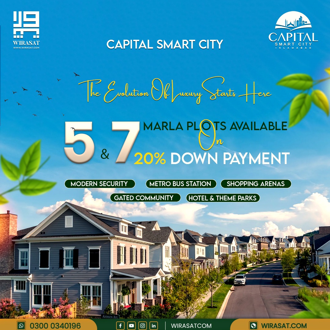 WirasatCom's tweet image. 𝐂𝐚𝐩𝐢𝐭𝐚𝐥 𝐒𝐦𝐚𝐫𝐭 𝐂𝐢𝐭𝐲 - First ever smart city in Pakistan is an outstanding project Offering smart life for its residents.
📱 Contact us: 03000340196
🌐 Visit our Website: wirasat.com
#capitalsmartcity #capitalsmartcityislamabad #LatestDevelopment