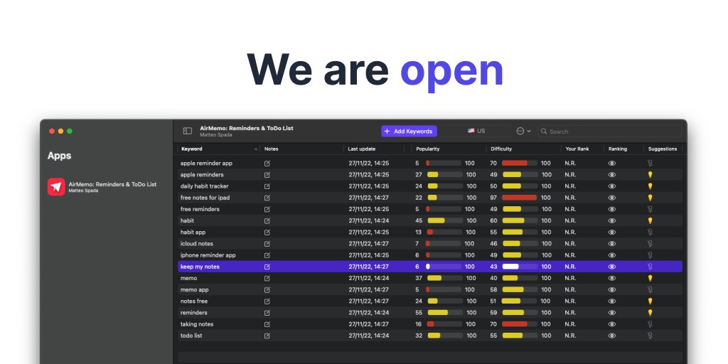 matteo_spada's tweet image. 📢 April 15, 2022 this tweet changed my life, after this day I started thinking every day about how to create a simple and accessible ASO tool for #iOSDevs.

After 267 days of work this tool is finally available, we are open!

tryastro.app
