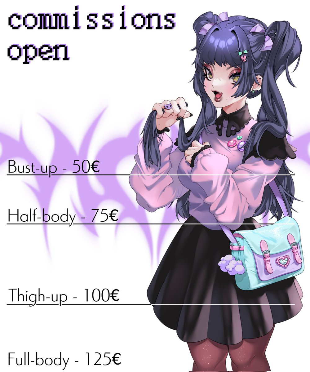 artbymadlene's tweet photo. 💜COMMISSIONS OPEN💜
•
•
•
#artbymadlene #madlenescommissions #ArtCommission #commissionopen #commissions #commissionart #commission #art #digitalart #illustration #digitalillustration
#mangaanime #mangagirl #animegirl https://t.co/5fcdbFmx3b