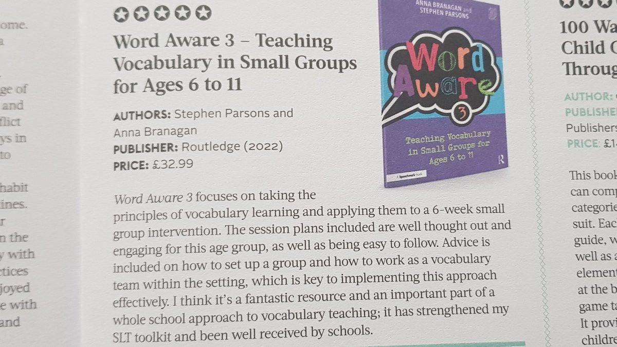 Review of Word Aware 3 in <a href="/rcslt/">RCSLT 💙</a> Bulletin: 'It's strengthened my SLT toolkit and been well received by schools'.  And currently 20% off routledge.com/Word-Aware-3-T… <a href="/lang4think/">anna branagan</a>
