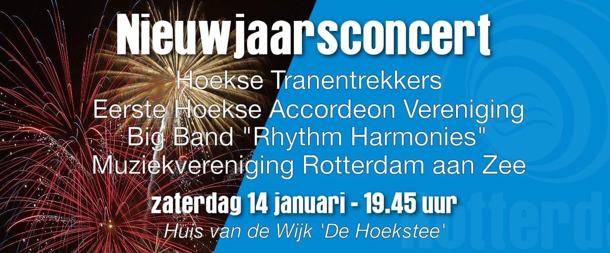 rotterdamaanzee's tweet photo. Het nieuwe jaar wordt weer muzikaal ingeluid met een feestelijk Nieuwjaarsconcert.

U bent van harte welkom op deze mooie, afwisselende muziekavond!

Aanvang 19.45 uur, zaal open 19.15 uur.

Toegang gratis.

Locatie:
Huis van de Wijk 'De Hoekstee'
Mercatorweg 50
Hoek van Holland https://t.co/LBjUCrkFGb
