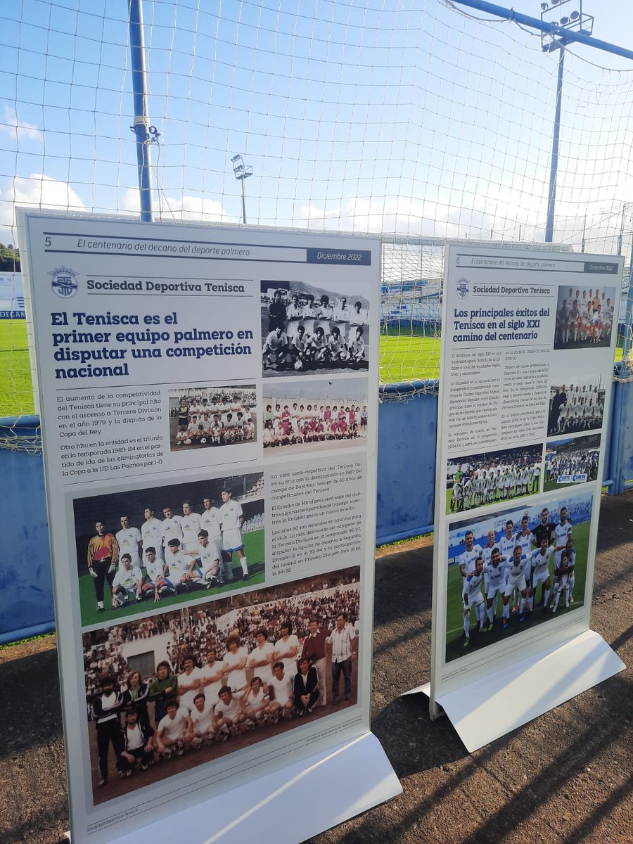 100preTenisca's tweet photo. Tras el éxito de la Exposición "100 años de historia de la S.D. Tenisca" en La Investigadora, se ha decidido que en el partido de hoy a más 16:30 los asistentes puedan disfrutar de los paneles explicativos de la trayectoria de nuestra Entidad. https://t.co/RmGlQKJG0H