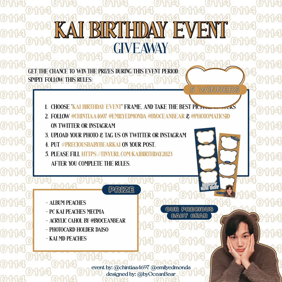 Kaigom_INA's tweet photo. Our Precious Baby Bear 🐻

[Photomatics Photobooth Event for Kai's 
Birthday] event by @chintiaa4697 @emilyedmonda 

designed by @byOceanBear

🗓️12-21 January 2023
📍Loc on pic
💸 29k/2 strips (based on the location)

Pssssst check the GIVEAWAY✨
or visit https://t.co/I9euFojW9u https://t.co/c7lsoJqF0Q