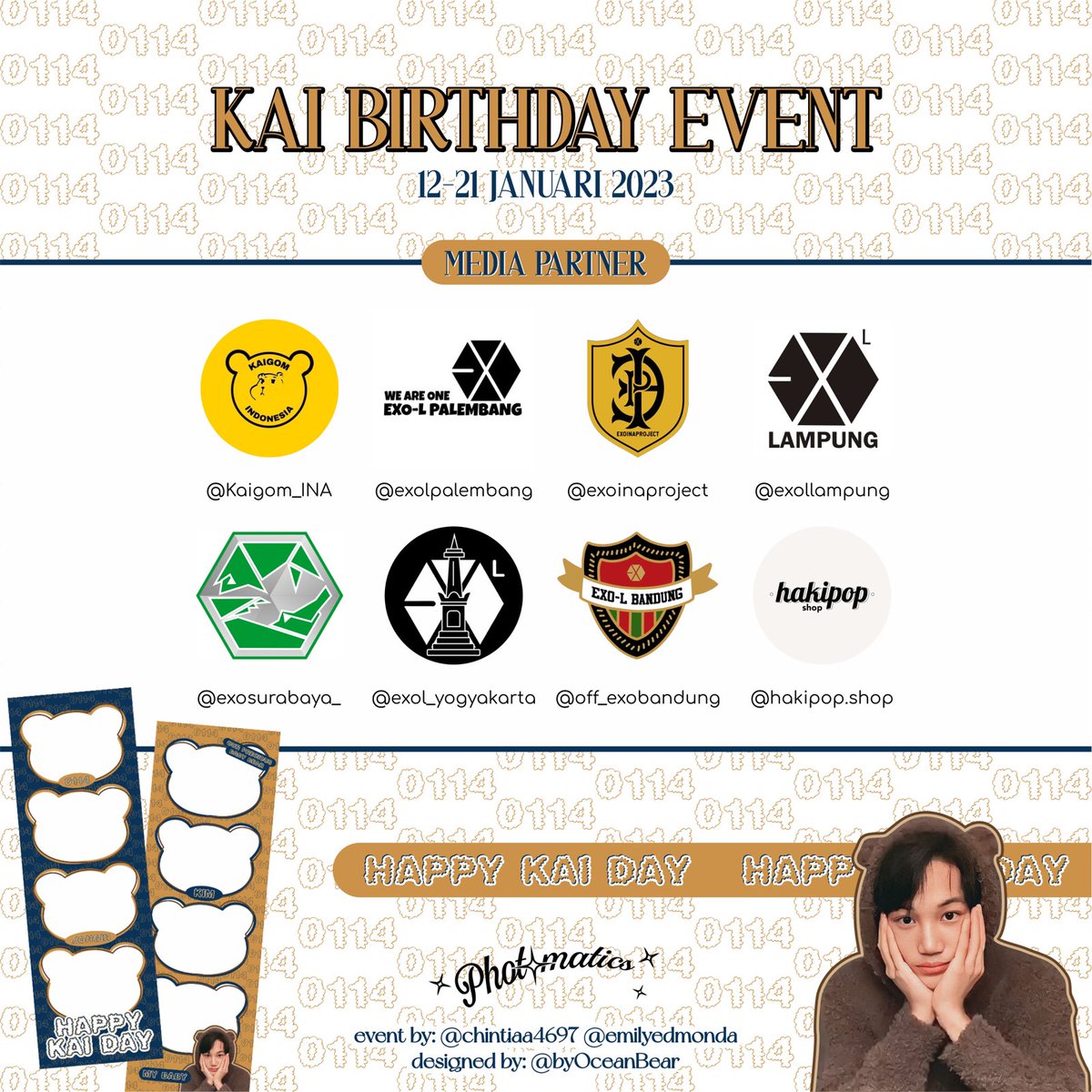 Kaigom_INA's tweet photo. Our Precious Baby Bear 🐻

[Photomatics Photobooth Event for Kai's 
Birthday] event by @chintiaa4697 @emilyedmonda 

designed by @byOceanBear

🗓️12-21 January 2023
📍Loc on pic
💸 29k/2 strips (based on the location)

Pssssst check the GIVEAWAY✨
or visit https://t.co/I9euFojW9u https://t.co/c7lsoJqF0Q