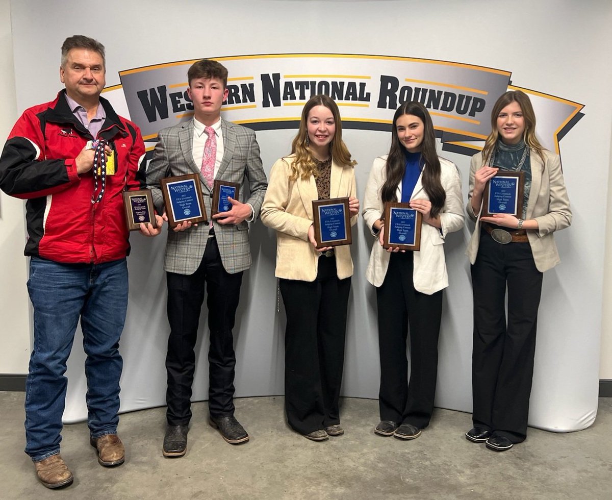 CC_FFAChapter's tweet photo. Our livestock team of Hayley Puckett, Matthew Blackburn, Lauren Rouch and Carly Linnemeier have been out in Denver, CO all week preparing for their National Contest at the National Western Stock Show. We got word late last night that they will be coming home NATIONAL CHAMPIONS!! https://t.co/2MGegvrNnY