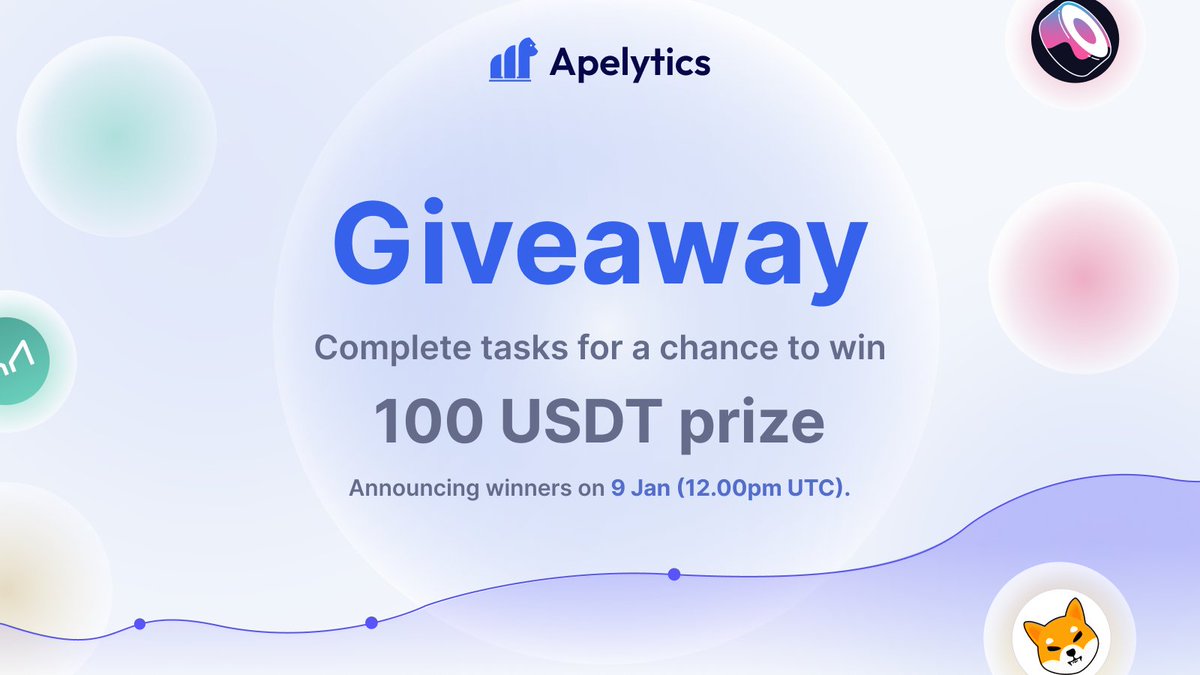 apelytics's tweet image. Hey everyone! We want to hear from you. Complete  tasks for a chance to win prize

🎁 Reward:
$20 USDT to top 5 response at our choosing.

To enter

1️⃣ Follow &amp;amp; RT
2️⃣ Reply your answer of the 4 questions below 👇🏼

End : 9 Jan (12.00pm UTC).

#Web3 #Giveaways  #cryptocurrency