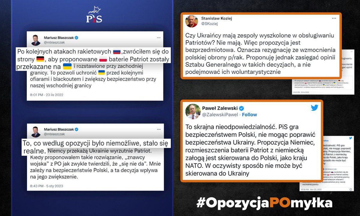 Są takie chwile w życiu narodu, kiedy najważniejsze tematy powinny być ponad sporem politycznym. Dziś jesteśmy krajem przyfrontowym i w sprawach BEZPIECZEŃSTWA powinniśmy mówić jednym głosem. Wbrew opinii liderów polskiej opozycji Niemcy przekażą Ukrainie system rakietowy Patriot