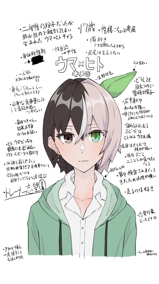 ウマ×ヒトのキメラ
左右非対称は性癖
いろいろ設定追加してあげてください 