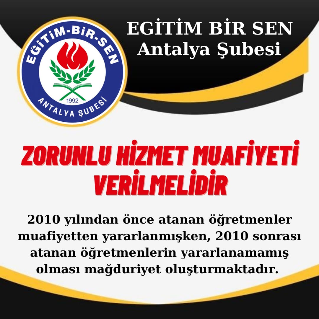 EbsAntalya1's tweet photo. 2010 yılına kadar nerdeyse her 10 yılda bir Zorunlu Hizmet Affı verilmiştir. 2010 sonrası içinde bir af acilen çıkarılmalıdır.@tcmeb https://t.co/WIfEBl4si4