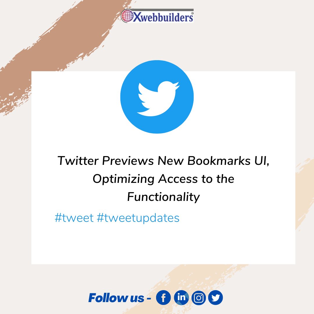 xweb_dotcom's tweet photo. Twitter Previews New Bookmarks UI, Optimizing Access to the Functionality
.
#xwebbuilders #twitter #twitterpost #twitterui #ui #likes #follows #optimizing #post https://t.co/ojFttQ0bdN