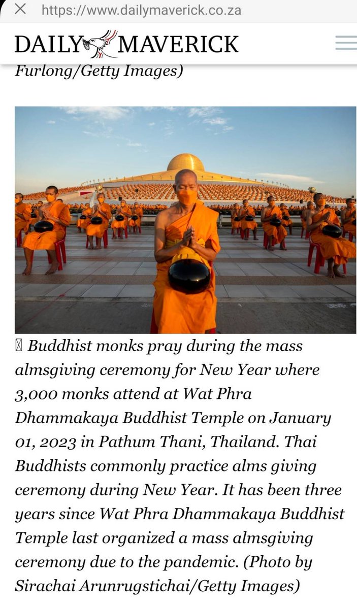 Psanitwong's tweet image. Our World in Pictures: Week one of 2023
dailymaverick.co.za/article/2023-0… The mass almsgiving ceremony for New Year at Wat Phra Dhammakaya , Thailand 🇹🇭