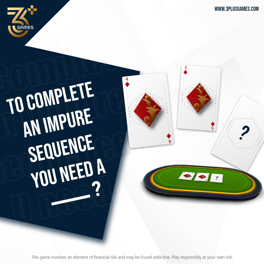 3plusGames's tweet photo. Rummy Players... It's time for #quiz ✌️
Do you know what an Impure Sequence is?
Let's see how quickly you can answer this Rummy Question. Put your answers down in the comments 👇
#rummytime #cardgames #quiz #QUIZTIME #gaming #games #fun #entertainment #3plusgames https://t.co/qvSCilr29A