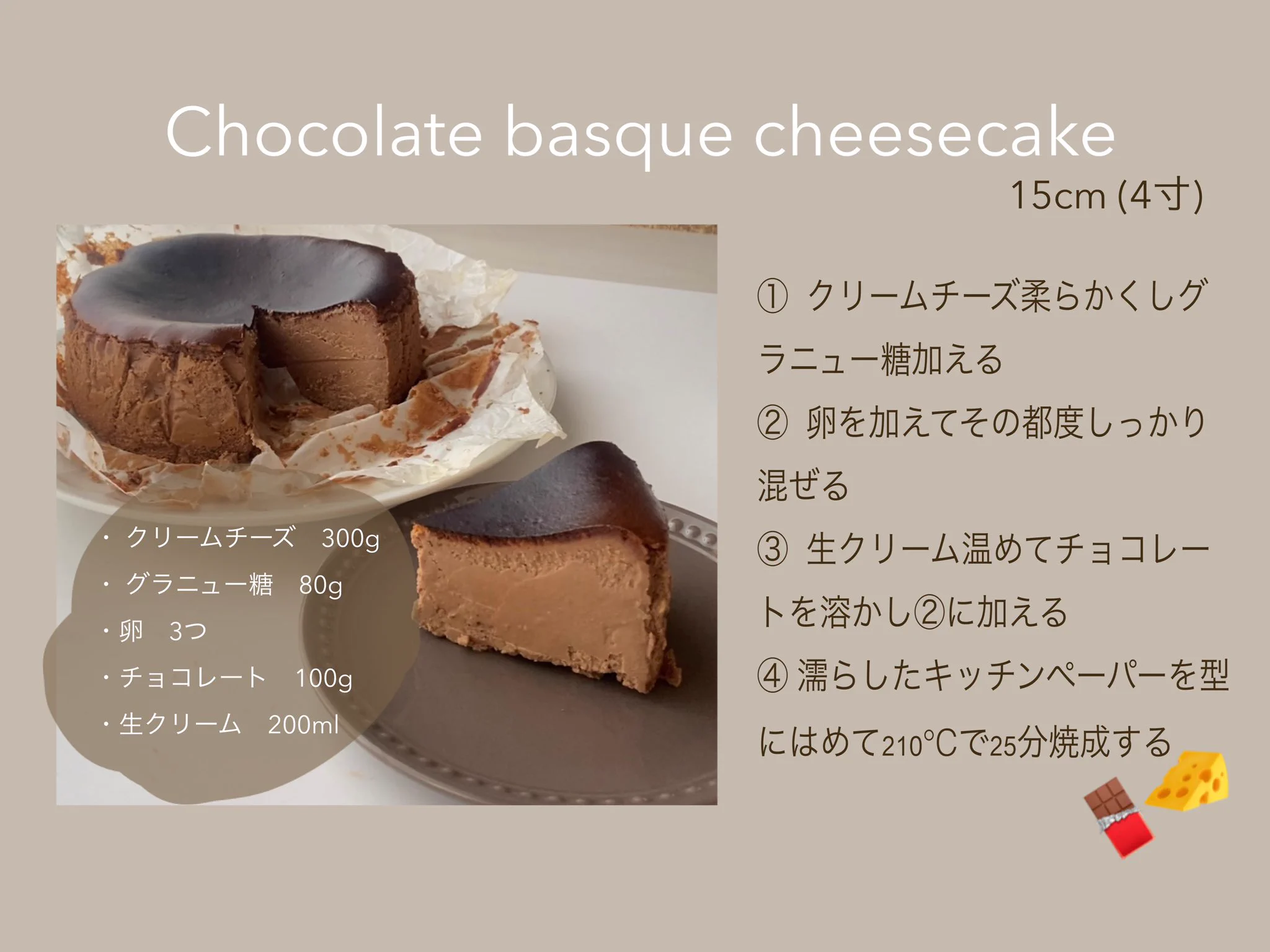 仕込み時間4分！！一番おいしいチョコレートバスクチーズ！