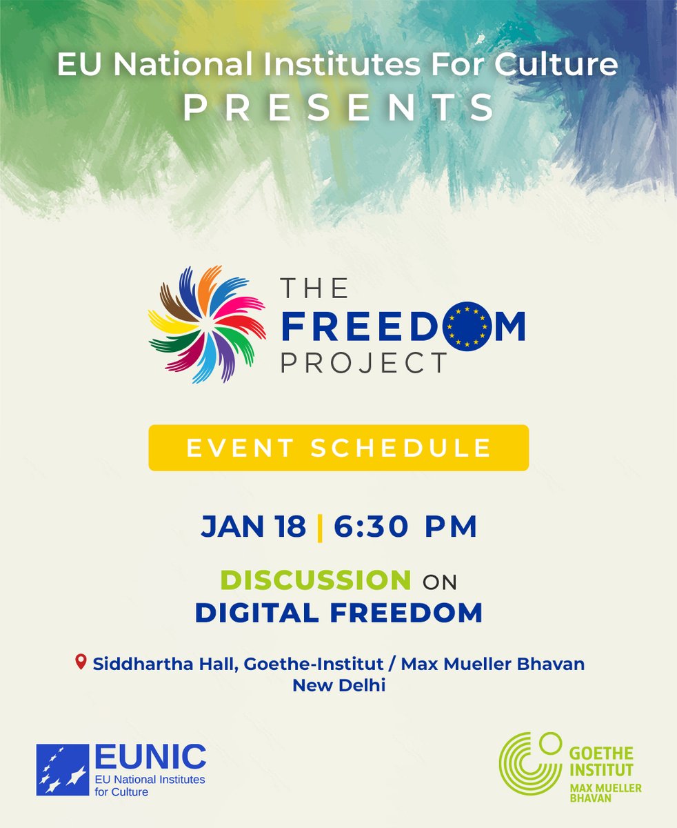 EUNIC_India's tweet photo. As the #TheFreedomProject comes to an end, we bring to you our January event schedule. Join us for the closing event and gear up for an insightful discussion ahead. https://t.co/xAvTZm5YZU