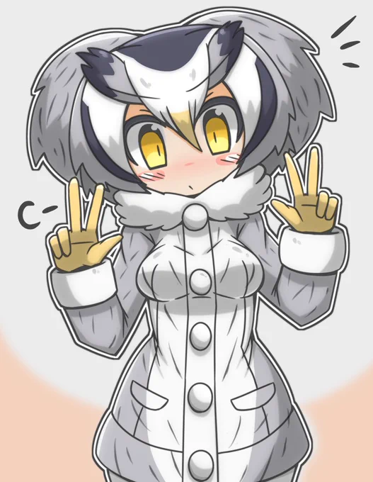 コノハちゃん博士しかめっ面ダブルピース 