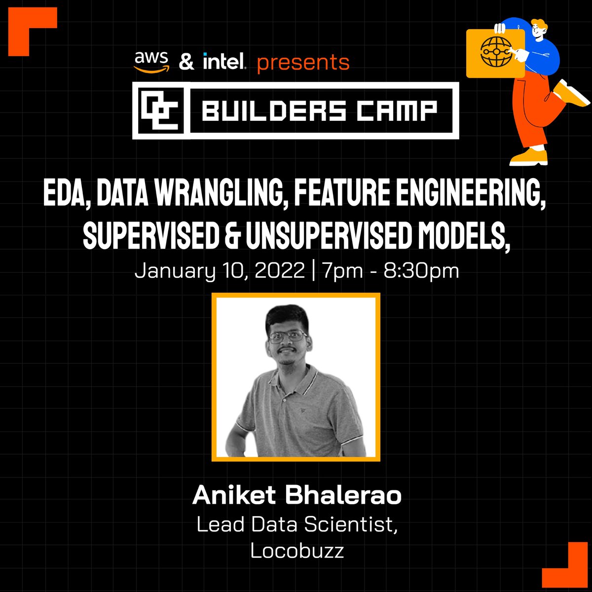 BuildersCamp's tweet photo. We are pleased to have Aniket Bhalerao, Lead Data Scientist, Locobuzz as a mentor at BuildersCamp conducting a session on "EDA. Data Wrangling. Feature Engineering, Supervised &amp; Unsupervised Models". 

Keep an eye on our socials and website for more updates!

#Builderscamp https://t.co/jVkdrjBncG