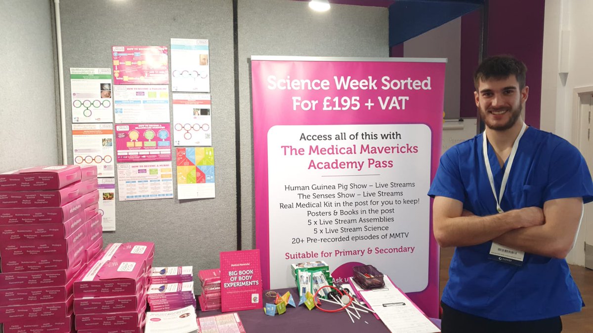 MedicMavericks's tweet photo. Come say hi to Josh and Stefan at #aseconf23 We are on stand D1 and you can pick up not one, but TWO of our books for FREE. You can also find out about the med kit we can send you in the post, & the live stream shows, assemblies, quizzes we're performing in #scienceweek in March https://t.co/ltWtyuTam0