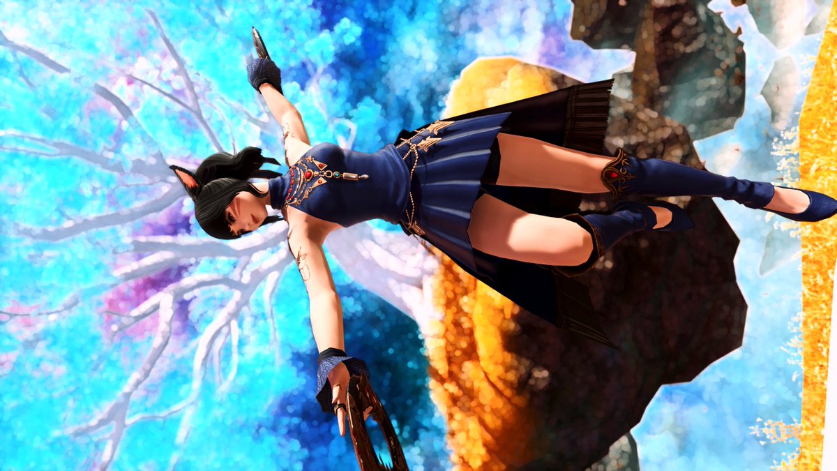 fantasyBladeXIV's tweet photo. #FFXIV #ffxivglamour #GPOSERS #ffxivsnaps #GShade #NenekoColorS #FFXIVScreenshots  #FF14SS #miqote I also changed my dancer glam recently as well. 
I love the head/chest piece, trying to make it work together lol https://t.co/IrngzoO6Xm