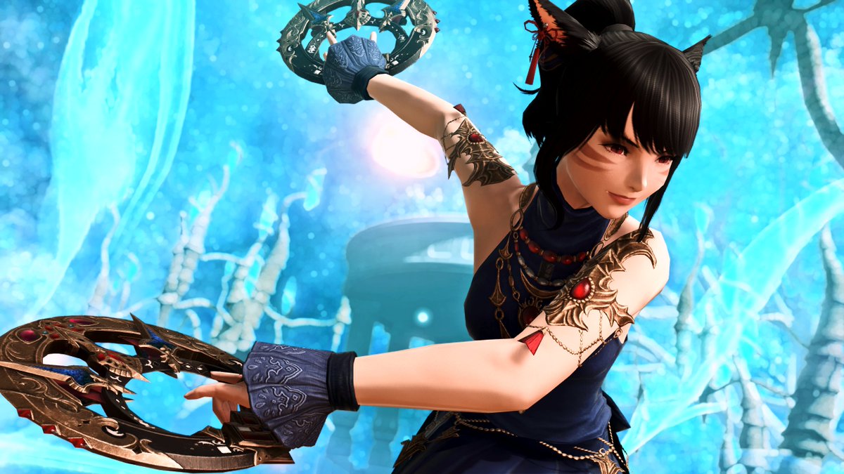 fantasyBladeXIV's tweet photo. #FFXIV #ffxivglamour #GPOSERS #ffxivsnaps #GShade #NenekoColorS #FFXIVScreenshots  #FF14SS #miqote I also changed my dancer glam recently as well. 
I love the head/chest piece, trying to make it work together lol https://t.co/IrngzoO6Xm