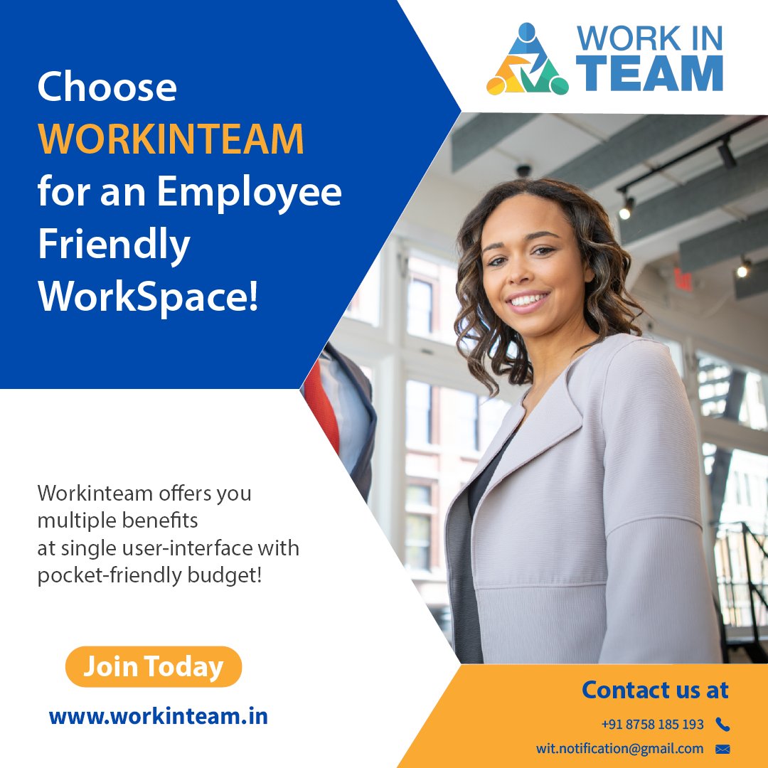 Workinteamindia's tweet photo. Declutter secondary office tasks with salient features of WorkinTeam! 

Take your office management to next level with incrediblly amazing features of WorkinTeam!!!! Switch to WorkinTeam and start organizing your workspace today!

Sign up today at
https://t.co/WDXPjTWvR3 https://t.co/QjnQKHMWL7