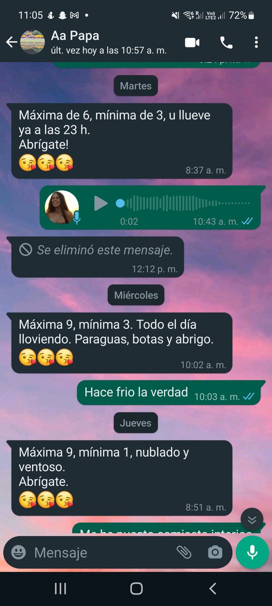 irenesc5's tweet photo. Mi padre me da el tiempo todos los días. Su manera de decirme que me echa de menos ❤️ https://t.co/LO0luQpD9y