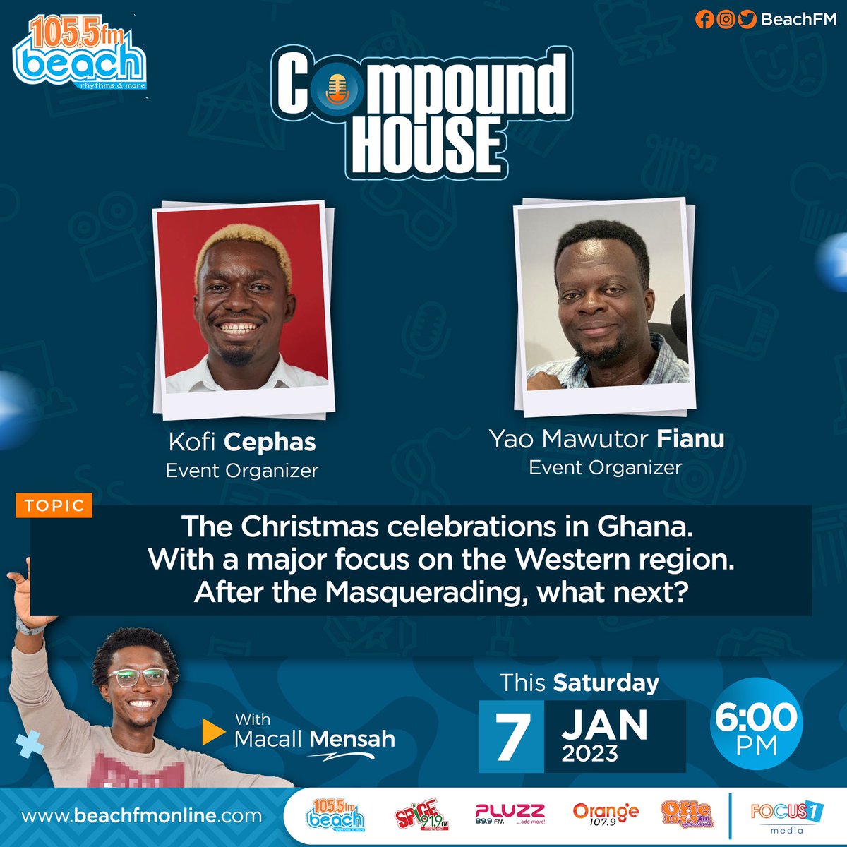 Macall_Mensah's tweet photo. The break is over and we are back. #CompoundHouse is on today on @Beachfm1055 . Let’s bring you the facts behind the various entertainment headlines. The aim is to inform, educate and entertain the listeners. Be a tenant today. #SekondiTakoradisMusicLeader https://t.co/KKZ5GM4Bgo
