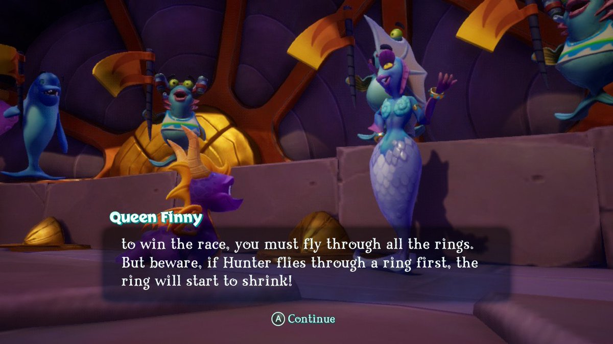 Andalusio's tweet image. More #SpyroRiptosRage stuff being done so far. Also, Queen Finny was almost unnoticeably until you manage to fly into the audience at Ocean Speedway, but among my favorite side characters in the game.

— #SpyroReignitedTrilogy #gaming #games #Activision #Spyro2