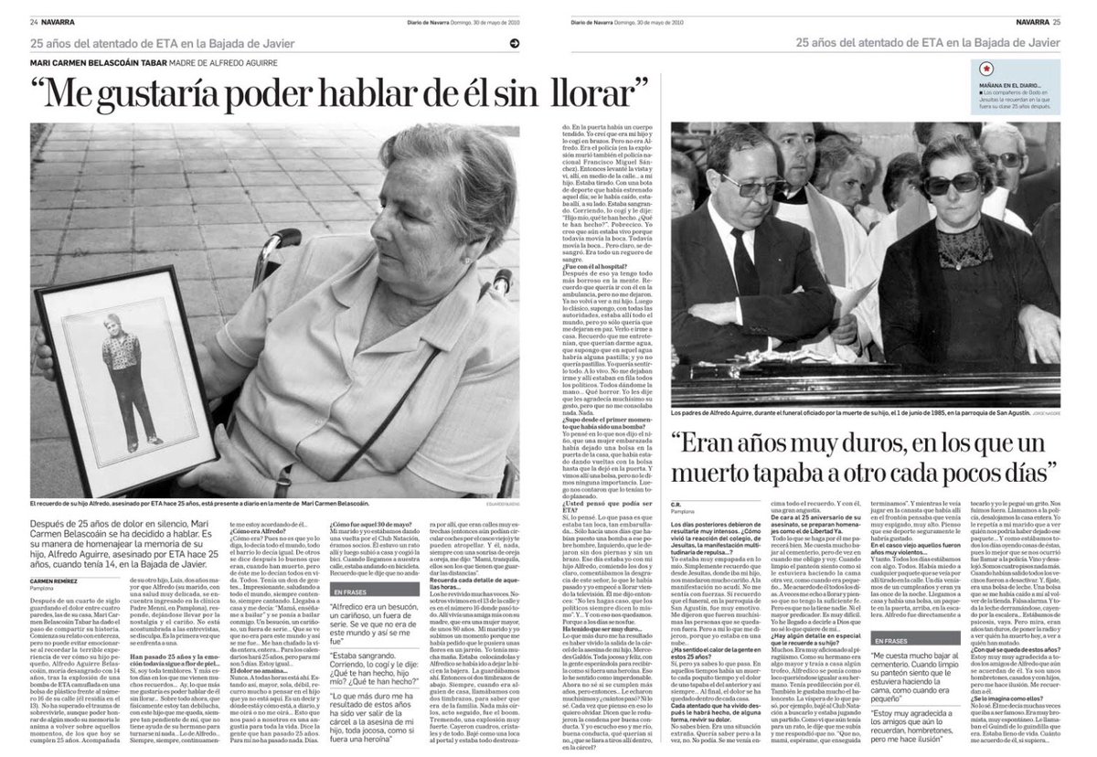 CarlosDeUrrecha's tweet image. "Estaba sangrado. Corriendo lo cogí y le dije: '¿Qué te han hecho, hijo mío? ¿Qué te han hecho?'"
Dña Mari Carmen Belascoáin, madre del niño Alfredo Aguirre 'Godo' asesinado con una bomba por los cobardes de ETA

"Me gustaría poder hablar de él sin llorar"
patximendiburu.blogspot.com/2020/06/30-may…