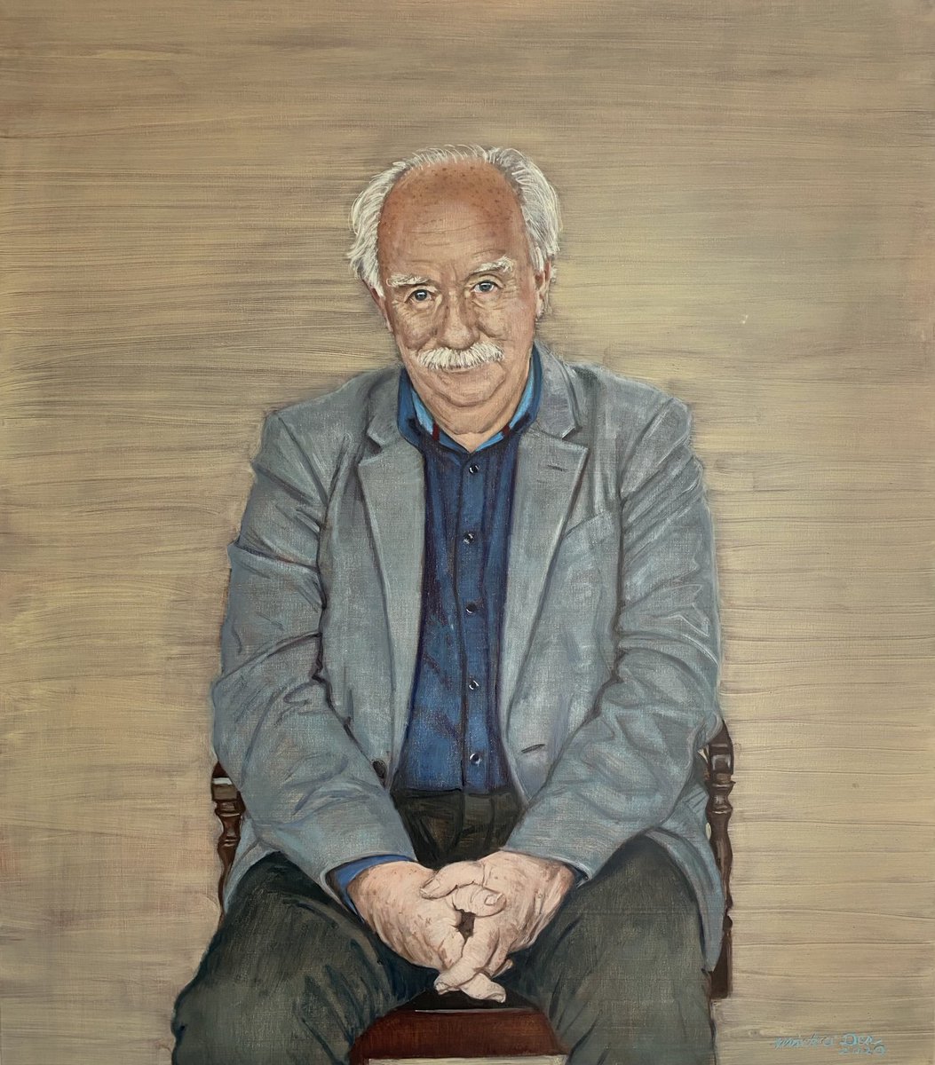 A portrait of the writer, scholar and academic Declan Kiberd 2020 ⁦<a href="/UNDKylemore/">Notre Dame Kylemore</a>⁩ oil painting on canvas