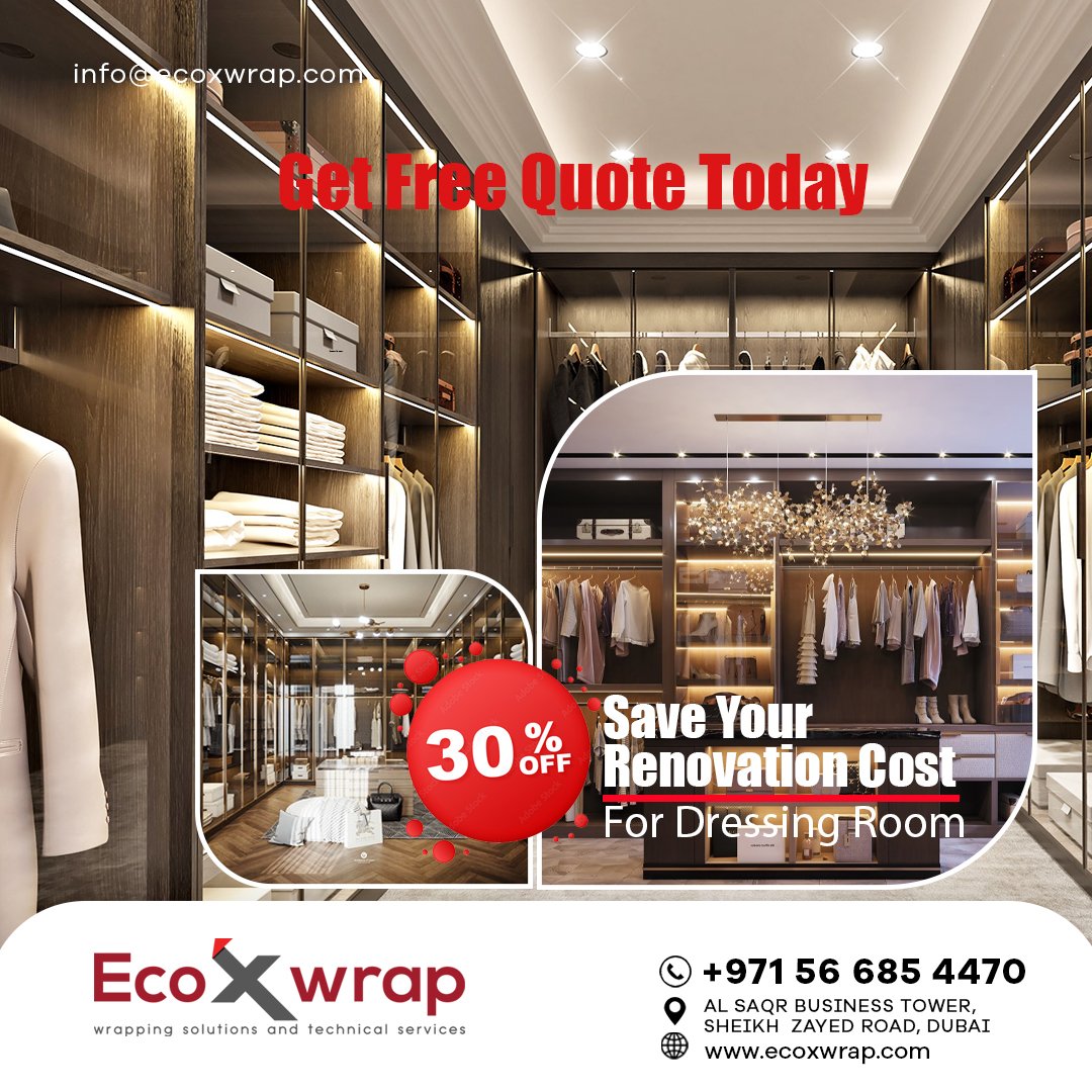 𝗚𝗘𝗧 𝗙𝗥𝗘𝗘 𝗤𝗨𝗢𝗧𝗘 𝗧𝗢𝗗𝗔𝗬..!!
30% Off, Save your Renovation Cost for Dressing Room.

⏩Contact:- +971566854470
⏩Website:-bit.ly/3GBx0d

#renovationdubai #dubaiinteriordesigners #dressingroom #discount  #dressingroomideas #renovation #vinylwrapping