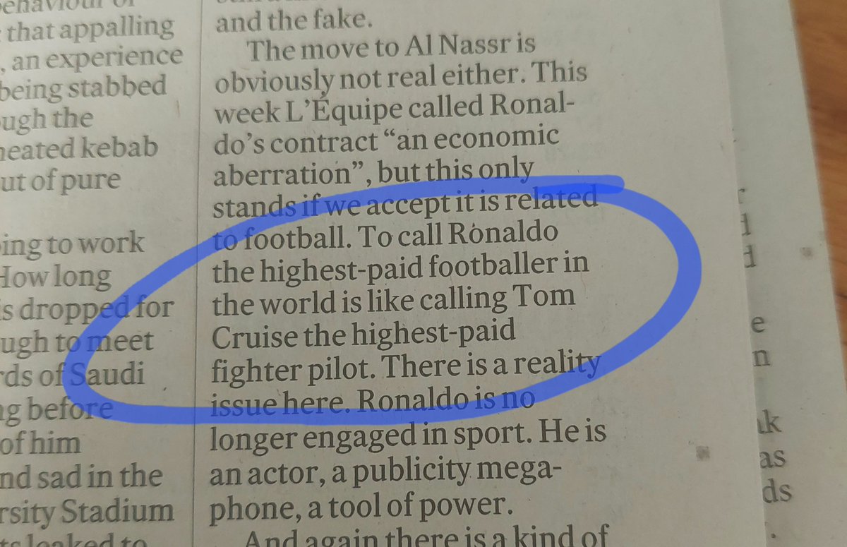 Best line ever about @Cristiano from @barneyronay ..

#Ronaldo
#AlNassr 
@IrishTimesSport 
@guardian_sport 
@footballweekly