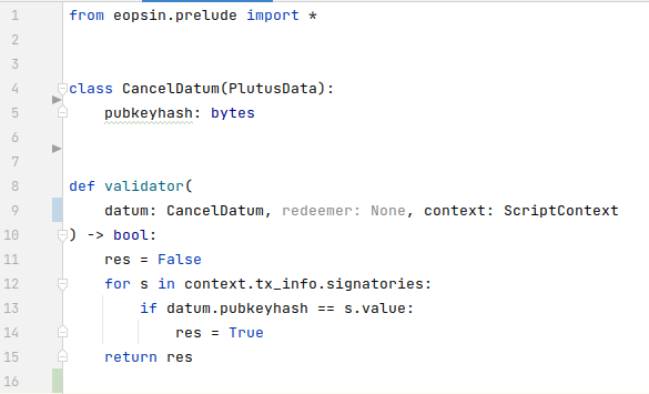 How might a Cardano Smart Contract in Python look like? I finished compiling the first proper contract today and the answer might look like this: