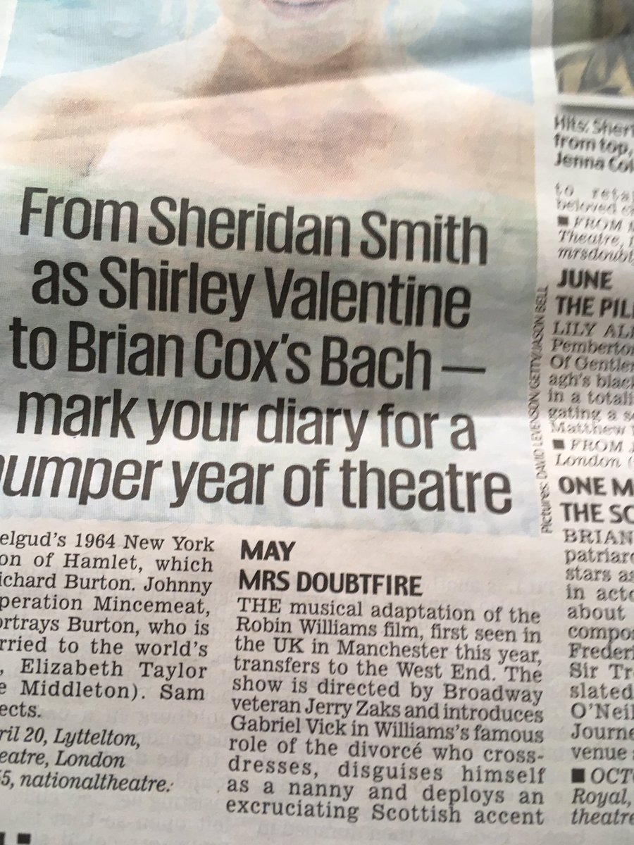 supa1234's tweet photo. Great to see @TheGabrielVick @DoubtfireUK get a mention in the paper yesterday, can’t wait to see it in May https://t.co/mCTqvl8OHA